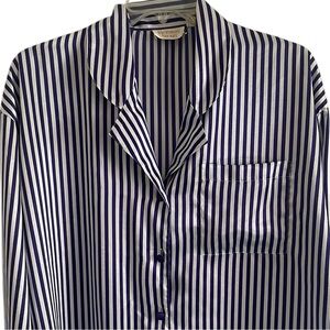 Victoria's Secret Pajama Top Button Up Striped Sleep Shirt Size Large